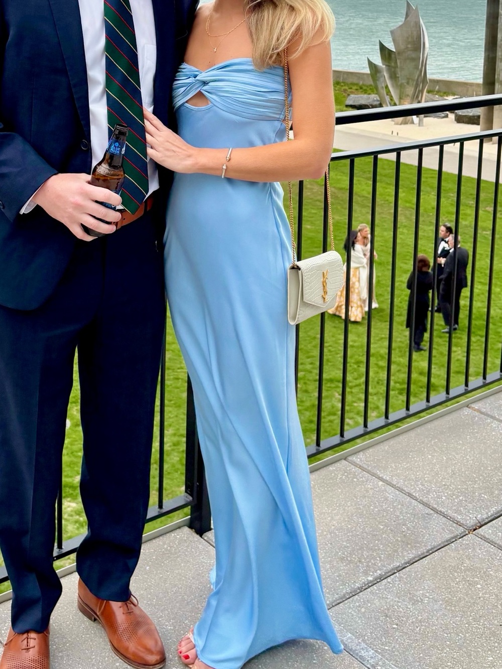 Light Blue Twist-Front, Open Back Formal Dress